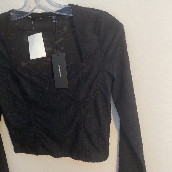 VERO MODA Women’s Lace Sweetheart Neckline Long Sleeve Crop Top Size XS - Picture 3 of 7